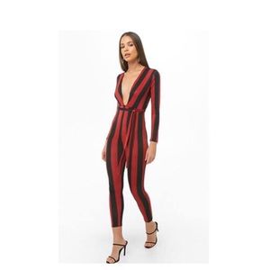 NEW Plunge Front Tie Jumpsuit Sz L